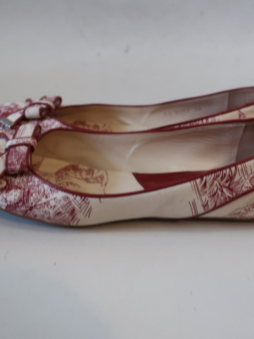Women Christian Dior Red, Beige Toile De Juoy Canvas Bow Ballet Flats 38 EU/US 8 - Picture 4 of 11